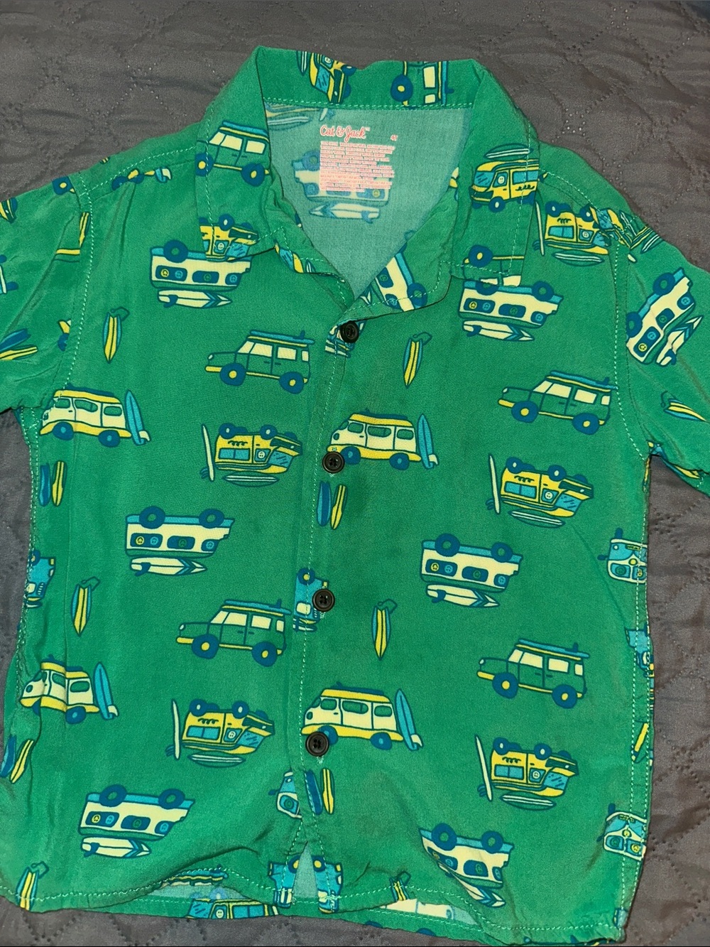 Cat & Jack Green Surf Wagon Button-Down Shirt